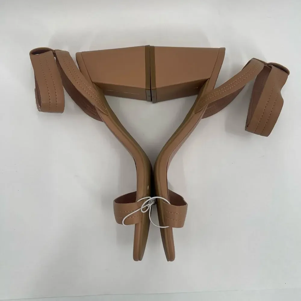 LINEA PAOLO Heels Size 8.5 Emmie Tan Strappy Ankle Block Heel Heeled Sandal